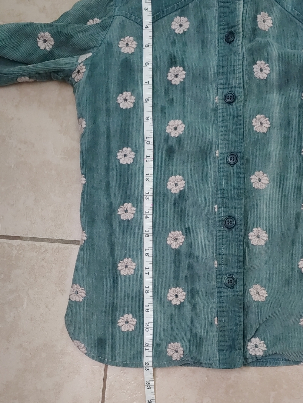 Vintage Floral Embroidered Button Front Shirt Teal Corduroy Women Emanon Size XS - Picture 6 of 8